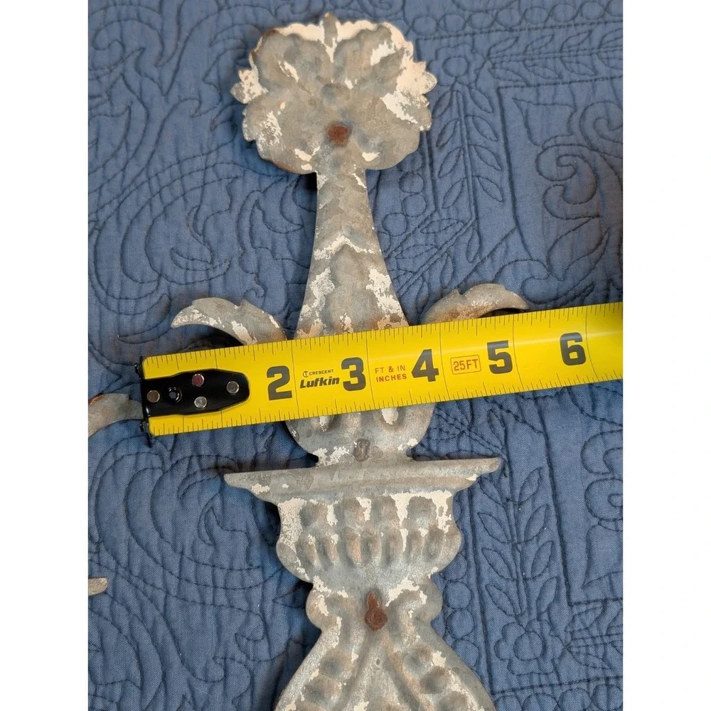 Vintage Embossed Tin Wall Hooks Pair Floral French Country Farmhouse Shabby Chic